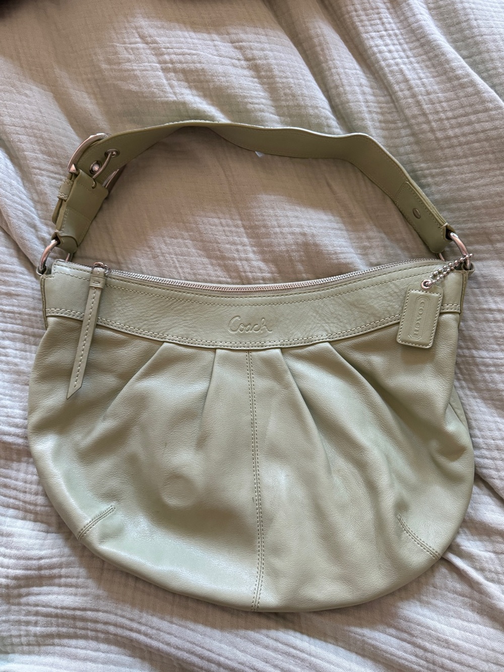 Coach Light Sage Green Leather Hobo Shoulder Bag